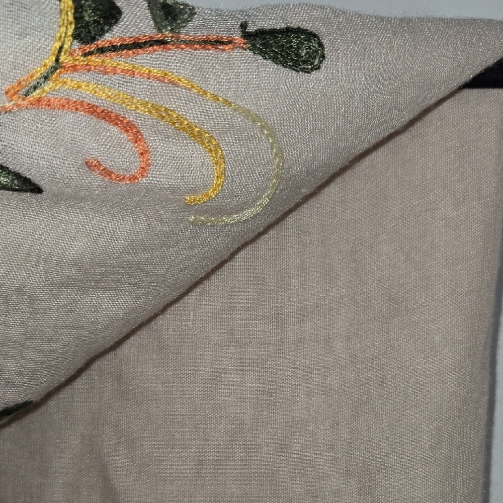Vibrant Multi Colored Floral  Embroidered Boho Cottagecore Wrap/Scarf w/Tassels - Picture 6 of 7